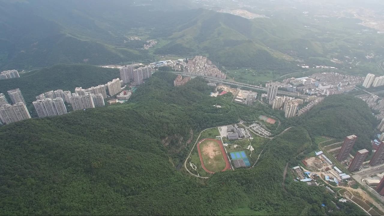 Looking down over the city from the top of Wutong Mountain